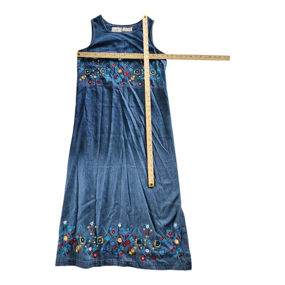 Karin Stevens Petites Embroidered Denim Maxi Dress Size 8P 100% Cotton Boho - Picture 6 of 8